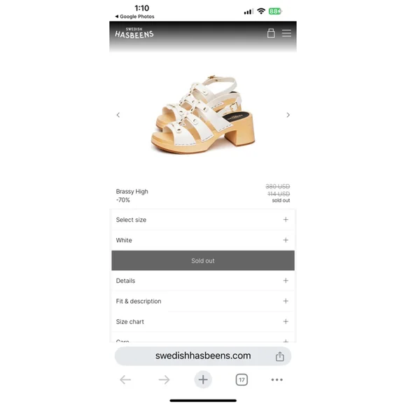 Women's Swedish Hasbeens Handmade Brassy High Sandals Size 38 White Sandals - Picture 9 of 16